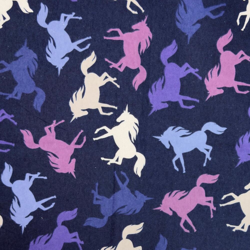 Blue, White, Purple Unicorn on Navy Blue Flannel - 1/2 Yard - Fantasy